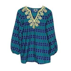 Mud Pie Corinne Embroidered Tunic Top in Peacock